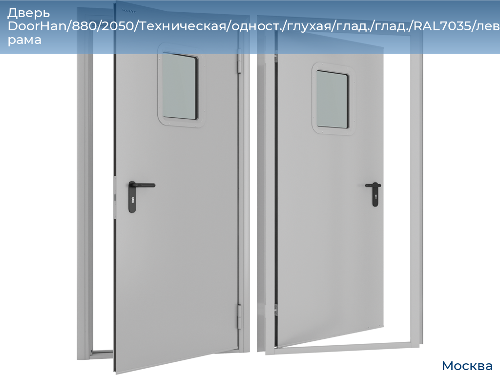 Дверь DoorHan/880/2050/Техническая/одност./глухая/глад./глад./RAL7035/лев./угл. рама, 